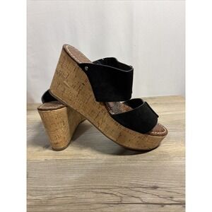 Sam Edelman Womens 9 Damara Black Suede Slip‎ On Wedge Open Toe Y2K Shoe Sandal